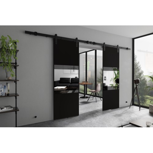 Dubultās bīdāmās durvis ar spoguli MIA DUO Loft R, melns